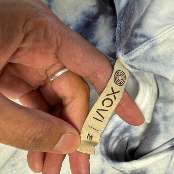 XCVI Blue White Tie Dye Short Sleeve Hooded Cotton Linen Dress Size M - Picture 8 of 13